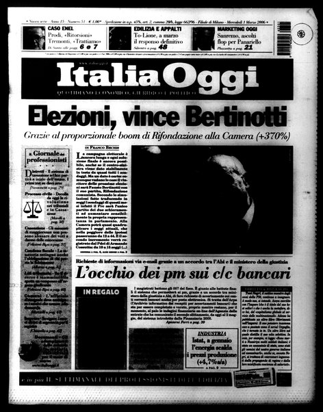 Italia oggi : quotidiano di economia finanza e politica